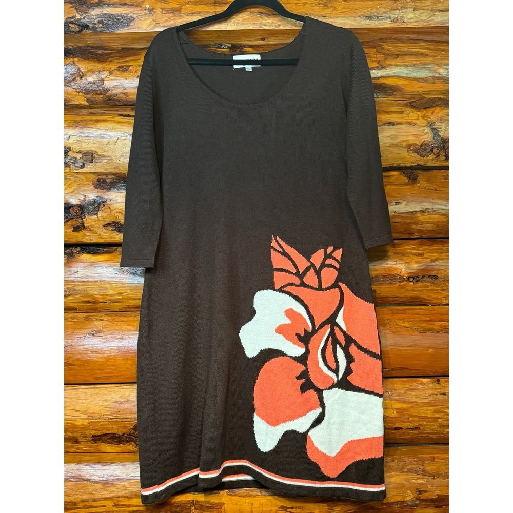 Studio I Brown Floral Patterned Dress Size XL